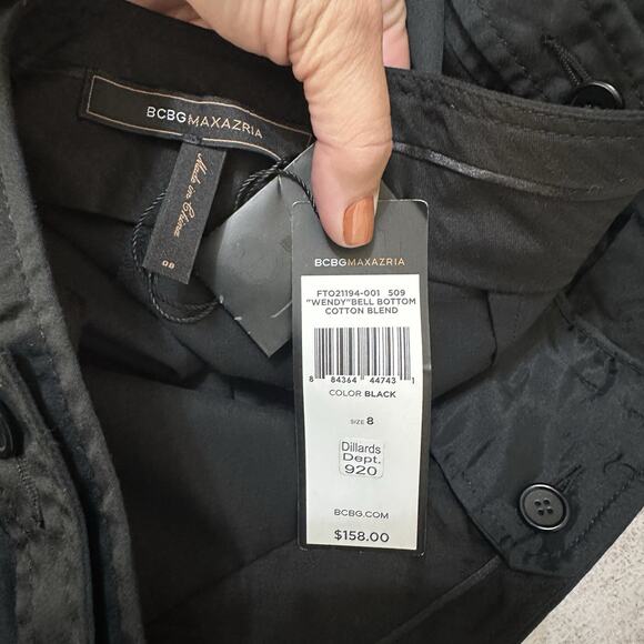 BCBGMaxazria Wendy Bell Bottom Pants 8 TALL Black Slacks 32x34 Career NEW - Picture 7 of 8
